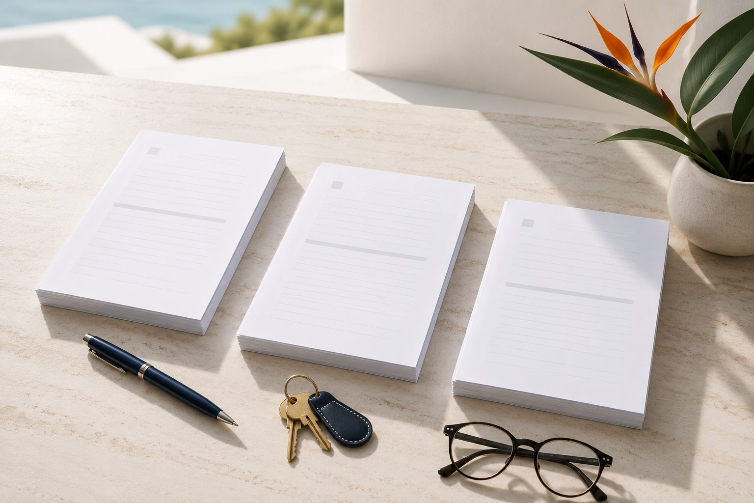 Three document folders side by side on a desk